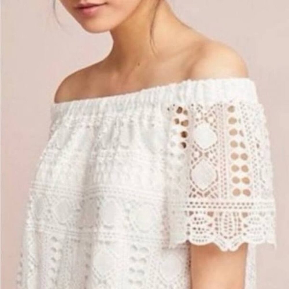 ANTHROPOLOGIE Sunday in Brooklyn‎ Eyelet Top White Romantic Cottagecore Small